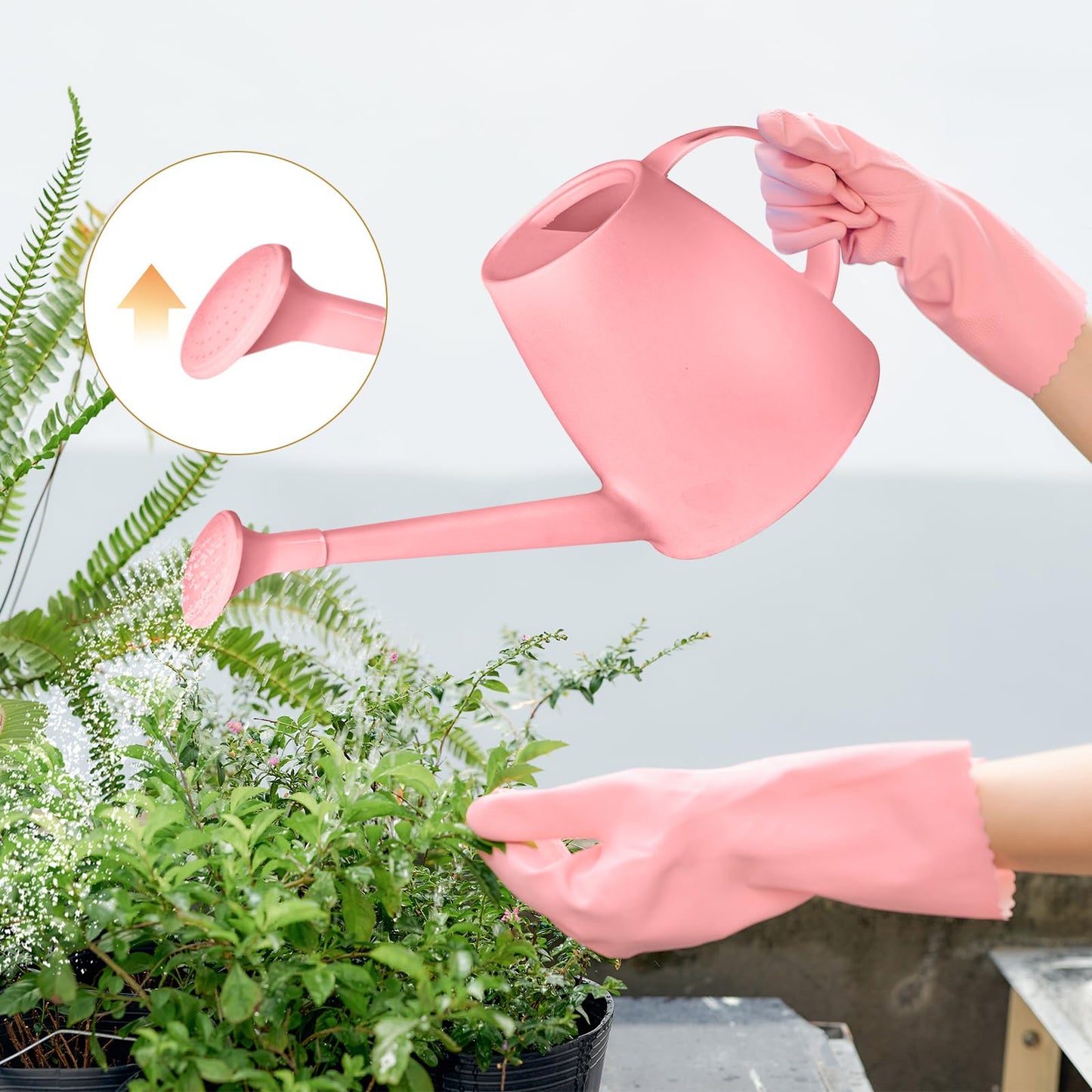 TTAOE GN Plastic Watering Can - for Indoor and Outdoor House Plant Garden - with Long Spout - 1/2 Gallon - Pink