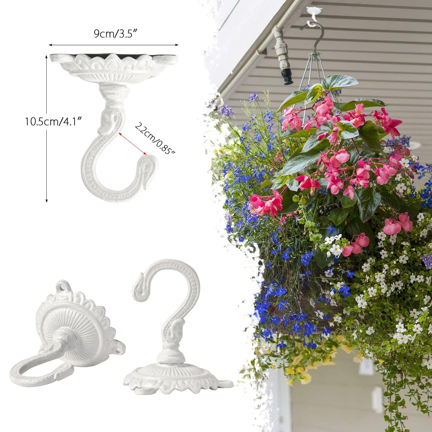 Sungmor Heavy Duty Ceiling Hooks for Hanging Planters, 3pcs Set Indoor Outdoor Plant Pulleys Adjustable Plant Hangers, Plant Hooks for Hanging Basket Flower Pot Bird Feeder