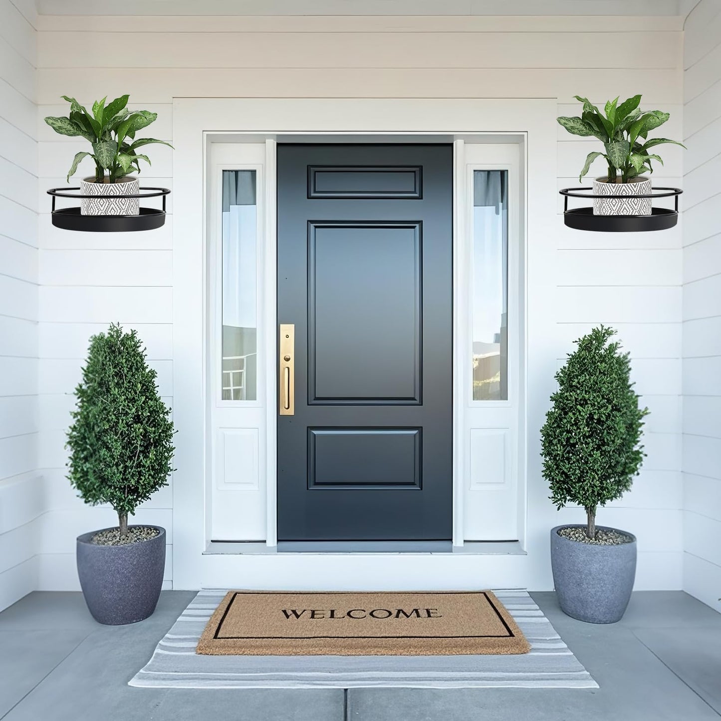 Wall Mounted Plant Holder, 2 Pack Metal Flower Pot Wall Shelf Indoor Outdoor, Decorative Floating Shelves Hanging Plant Holder for Patio Balcony Porch Bedroom Home Decor, Black
