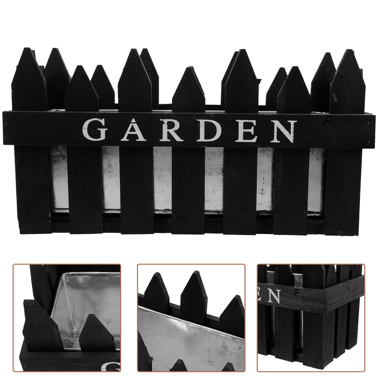 PAMINGONO Rectangular Wooden Fence Planter Box, Black Pastoral Style Flower Pot for Garden and Home Decoration, Wooden Plant Container Suitable for Outdoor Patio and Indoor Use