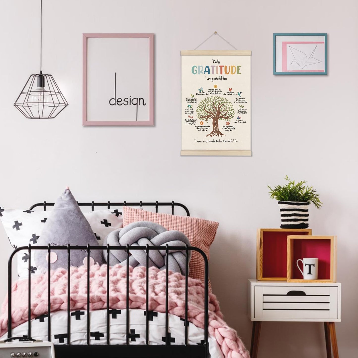 DOI-LANEE Inspirational Motivational Daily Gratitude Poster Hanger Frame, Mental Health Affirmation Wall Art 16x12 Inch, Therapy Counseling Office Wall Decor, Psychology Gifts