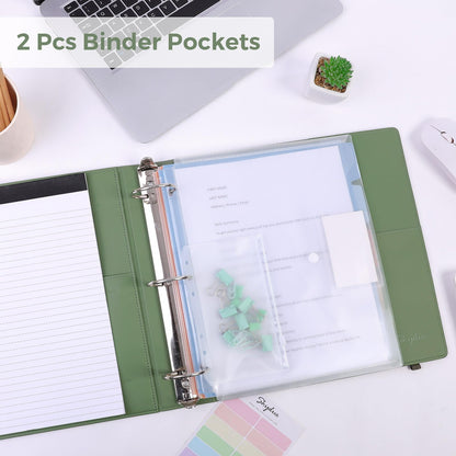 SKYDUE 3 Ring Binder with Clipboard, 2 Inch Binder, PU Clipboard Binder with Notepad & 5 Dividers with 5 Pockets, Labels, Clipboard Folder Great for School Office(Fit Letter Sized Paper)
