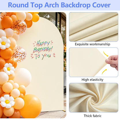 Metal Arch Backdrop Stand and Cover Set (Beige, 7.2 ft), Wedding Arch Stand with Beige Cover for Baby Shower, Party, Birthday, Wedding, Bridal Shower