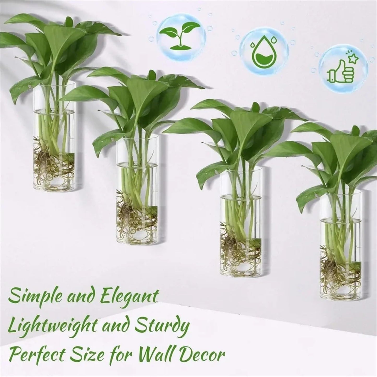 Glass Vase Vase 3Pack Wall Hanging Glass Planters Plant Terrarium Plants Holders Air Plants Wall Vase with Plastic Invisible Traceless Hangers(3Pcs Large)