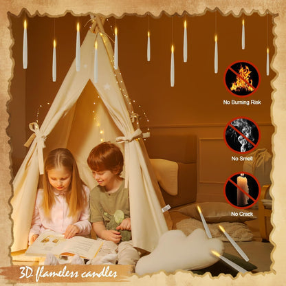 GTYZZH Christmas Decorations, 24PCS Floating Candles with Wand, Hanging Candles with Remote Wand, Warmwhite Flickering Flameless Magic Floating Candle Lights for Halloween Christmas Party