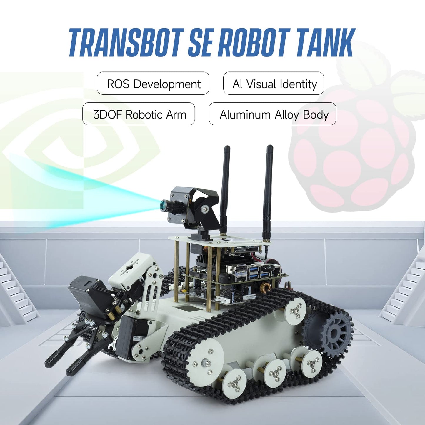 Yahboom Raspberry Pi 5 Robot Track Tank Car Kit with Robotic Arm Artificial Intelligence Learning Electronic Programming for Teens Adults (Transbot-SE with Pi 5 4G)