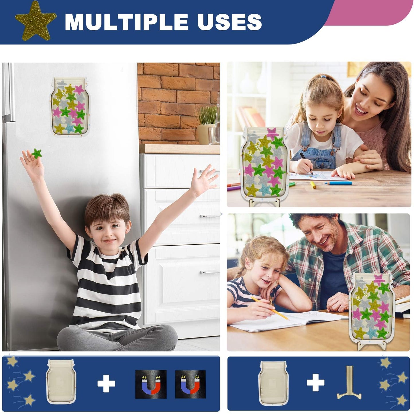 Orbixa Magnetic Star Reward Jar for Kids & Students – Glitter Magnetic Reward System for Classroom & Home, Personalized Behavior Chart with Sparkling Stars, Alphabet Stickers & Velvet Bag (Glitter)