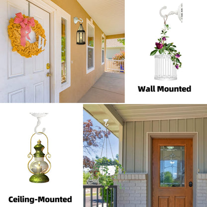 Sungmor Heavy Duty Ceiling Hooks for Hanging Plants, 2PC White 3.5x3.9Inch Large Cast Iron Ceiling Hooks, Antique Decorative Ceiling Swag Hooks for Hanging Planter Chandelier Wind Chime Lantern Hanger
