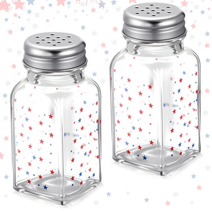 Reallnaive 2 Pcs 4th of July Salt and Pepper Shakers, Patriotic Salt and Pepper Shakers Set Independence Day Red White and Blue Star 250th Anniversary Kitchen Counter and Table Decor