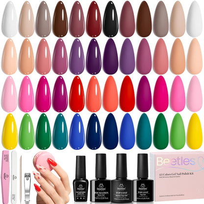 Beetles Gel Nail Polish Kit with U V Light - 80Pcs Fall Nail Fest Color Enchantment 55 Colors Gel Polish Starter Kit with Base Top Coat DIY Nails Stickers Manicure Tools Gift for Women Teens Girls