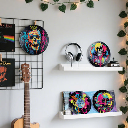 DOODLREAM 4PCS Graffiti Skull Vinyl Record Wall Decor 12" Hippy Halloween Skeleton Wall Art Posters for Room Aesthetic, Retro Record Decor for Music Party Studio Living Room DIY Craft Project