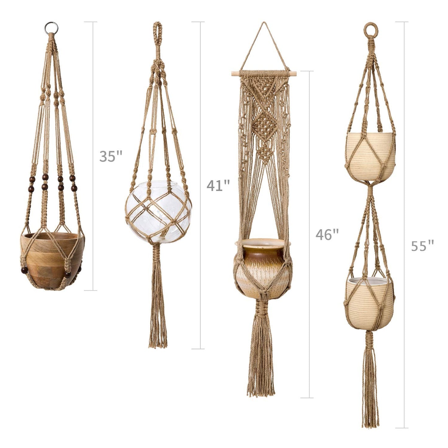Mkono Set of 7 Macrame Plant Hangers Indoor 6 Different Size Hanging Planter Basket Flower Pot Holder 67"/46"//41"/35"/29"/23", Brown