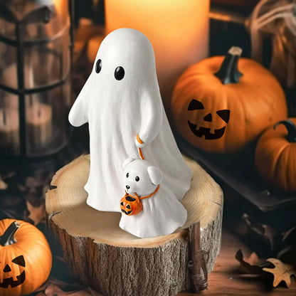 VILLADECOR Halloween Ghost Walking Dog Statue, Cute White Ghosts Figurines Halloween Table Decor, 8.9 inch