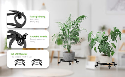 Zhongma 2 Pack Dia.18.1" x 3.5" H Round Plant Caddy with Wheels, Fully Assembled, Heavy Duty Construction, 300 Lbs Capacity, Load-Bearing Wheels with Brakes, No Installation Required