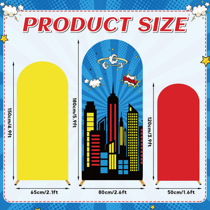 chiazllta 3 PCS Super Theme Hero Arch Backdrop Cover Hero Birthday Decorations Polyester Arch Stand Cover Heroes Photography Background for Photo Props Baby Shower Cosplay Wedding Backdrop Supplies