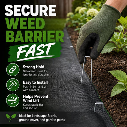 HOOPLE 100 Pack 6 Inch 11 Gauge Heavy Duty Galvanized Landscape Staples, Garden Stakes & Sod Pins for Securing Weed Barrier Fabric, Landscape Fabric, Hoses, Netting & Outdoor Decorations