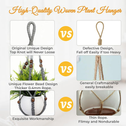 HOREAKHJ 35 Inch Macrame Plant Hanger, Large for up to 15 Inch Pot Extra Long Hanging Planter Holder Basket with Wood Beads for Indoor Outdoor Home Decor (Grey, 1-Pack)