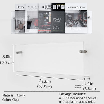 Clear Acrylic Brochure Holder Wall Mount 3 Tier, Hanging Bookshelf Magazine Rack Literature Storage Rack for Waiting Room, Living Room, Office, Home Display