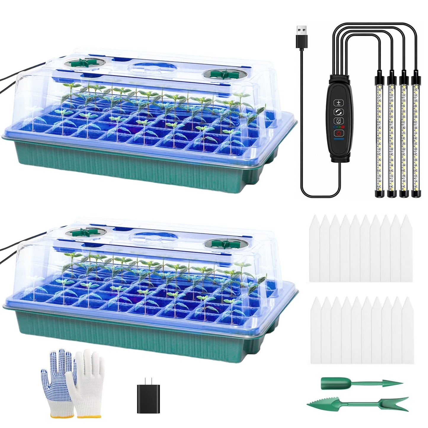 joyhalo Seed Starter Tray with Grow Light, 2 Pack 80 Cells, Thicken Plant Starter Kit with Humidity Dome, Adjustable Brightness Germination Kit, Indoor Gardening Plant Trays for Seeds Growing