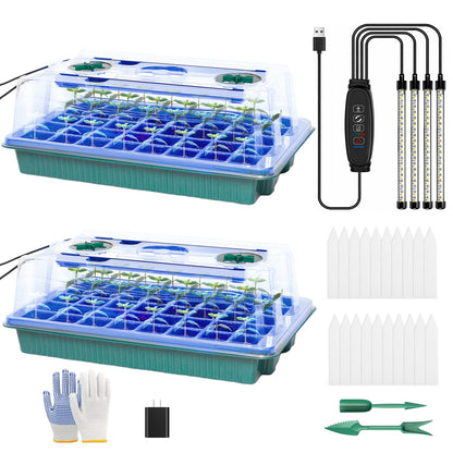 joyhalo Seed Starter Tray with Grow Light, 2 Pack 80 Cells, Thicken Plant Starter Kit with Humidity Dome, Adjustable Brightness Germination Kit, Indoor Gardening Plant Trays for Seeds Growing