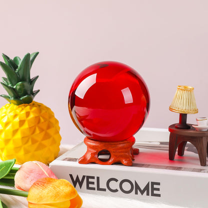 Red Crystal Ball 80mm/3.1 inch with Rose Wooden Stand and Gift Box for lensball Photography,Fortune Teller,Feng Shui, Witchcraft Decor,Scrying,Magic,Quartz Crystal Orb Prop Decorative Glass Sphere