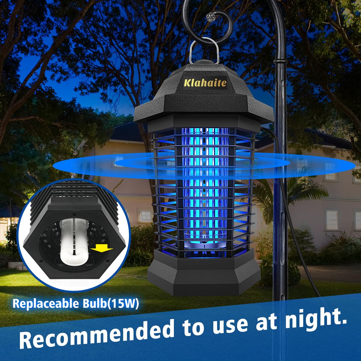 Klahaite Bug Zapper Outdoor, Mosquito Zapper, Fly Traps Fly Zapper,Mosquito Repellent Outdoor Patio and Backyard Covers 1/2 Acre, 4200V Powerful Grid, ABS Fireproof Plastic Outer