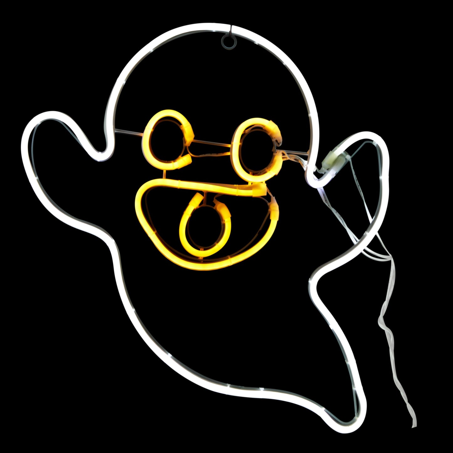 Alpine Corporation 17" Indoor/Outdoor Neon Tube Ghost Lights Decor with Flashing Mouth LED Lights, Hanging Decor