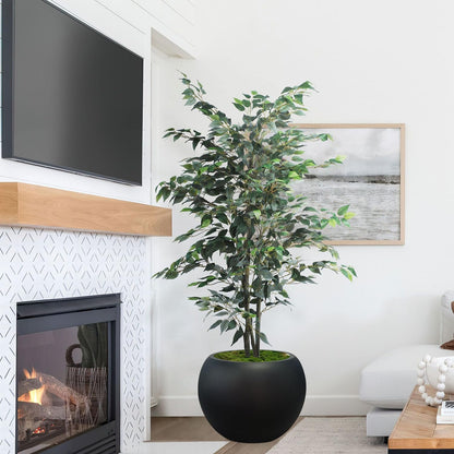 Panlaolao 13.5 H x 17" Dia (12" Pot Opening) Round Fiberstone Planter with Drainage Hole, Black, Indoor/Outdoor Large Plant Pot for Home Patio Garden, Ideal for Large Plants