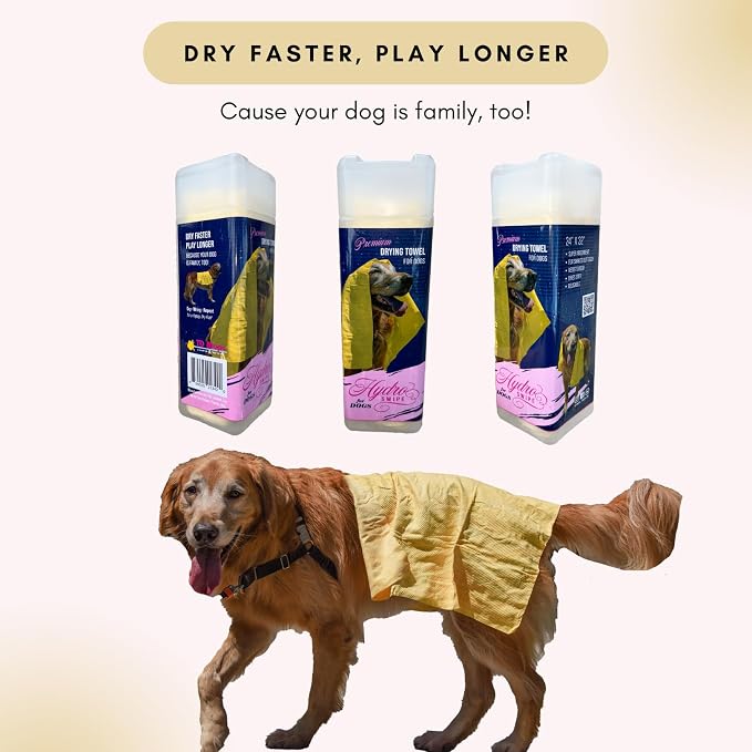 HydroSwipe for Dogs - Chamois Cloth for Drying Pets - Super Absorbent, Soft, and Large Towel 24" x 32" - Odor Resistant, Reusable, and Dries Stiff to Stay Fresh