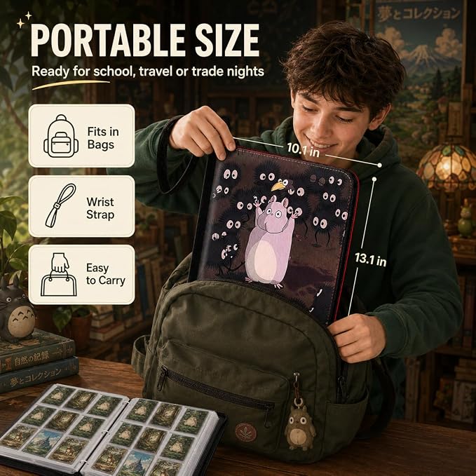 1008 Cute Card Binder 9 Pocket, 3-Ring Trading Card Binder with 56 Page Removable Sleeves, High Storage Waterproof Trading Card Holder Collection Card Album Organizer Case for TCG Cards - Coal