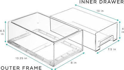 Sorbus Medium Clear Stackable Storage Drawers – 6-Pack Plastic Organizer Bins with Handles – Stackable Pull-Out Storage Drawers for Closet, Pantry, Office, Bathroom, Craft, and Toy Organization