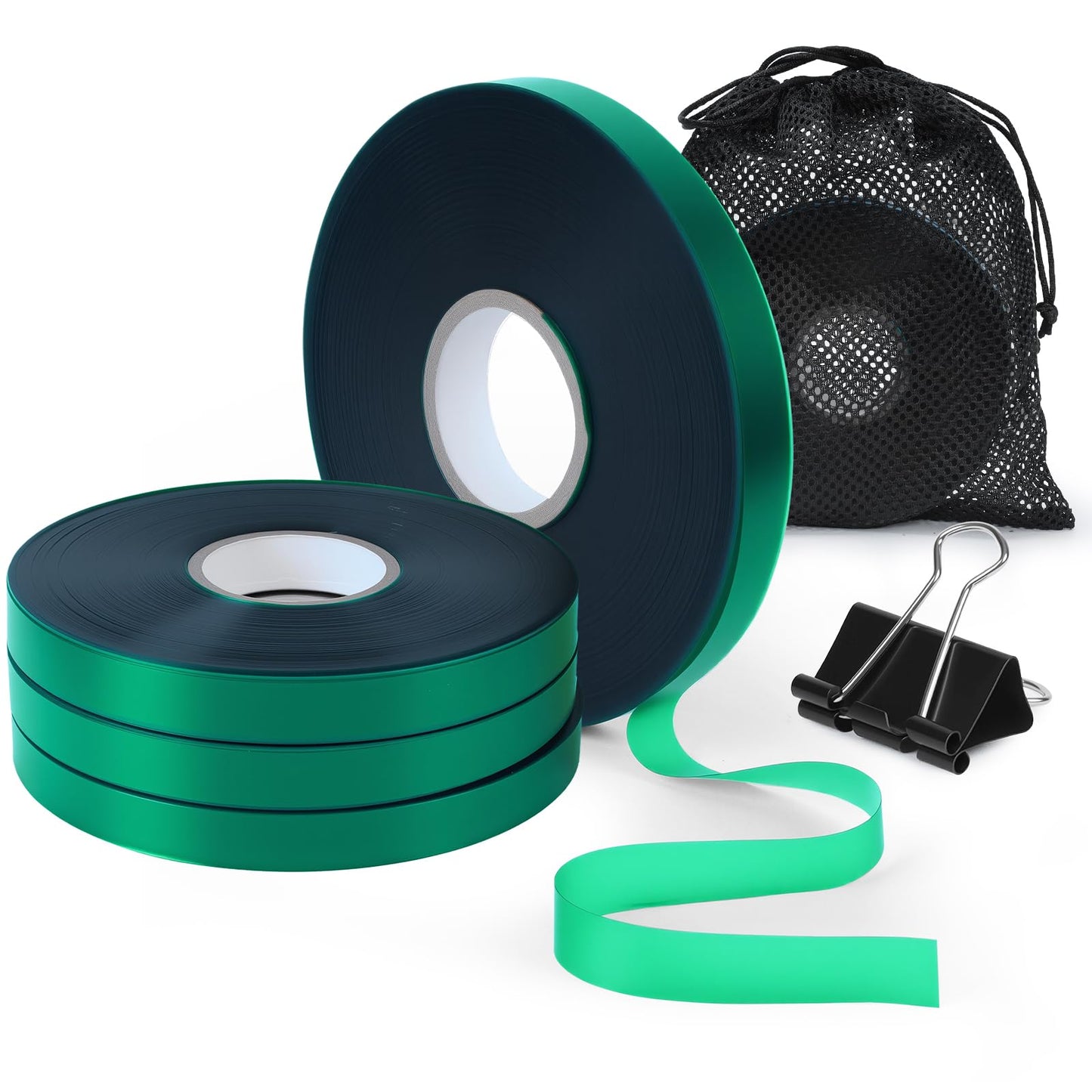 Plant Tie Tape – 4 Rolls (788 ft) Stretch Vinyl (PVC), 0.5" Wide, Non-Adhesive Garden Ties for Stems & Poles – Includes Mesh Bag & Binder Clip (788 ft)