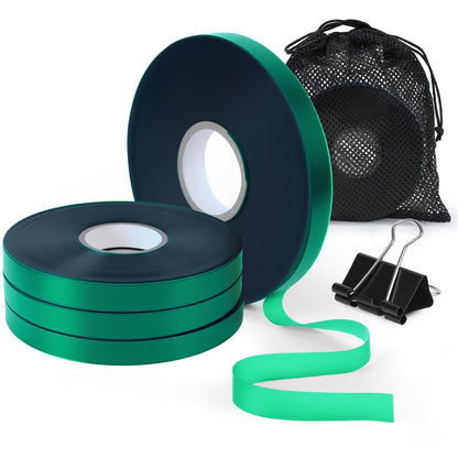 Plant Tie Tape – 4 Rolls (788 ft) Stretch Vinyl (PVC), 0.5" Wide, Non-Adhesive Garden Ties for Stems & Poles – Includes Mesh Bag & Binder Clip (788 ft)