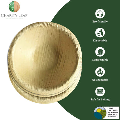 Charity Leaf Disposable Palm Leaf 2.5" Round Mini Bowl (25 pcs) Dipping Bowls | Bamboo Like| All Natural and Biodegradable | Charcuterie Boards, BBQs, and Parties