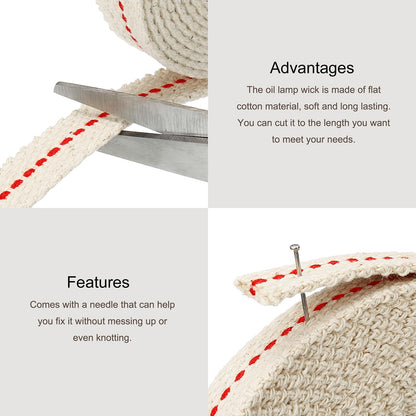 MECCANIXITY Oil Lamp Wick 0.4 Inch Flat Wide Cotton 10 Ft with Red Stitch, Model mea220517ee0485