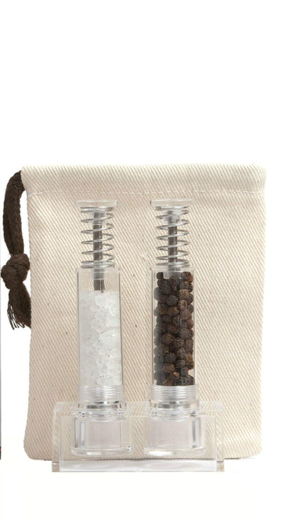Travel Salt And Pepper Grinder Set, Grind Gourmet Original Pump & Grind Salt and Pepper Push It, Spice Grinder (Clear)