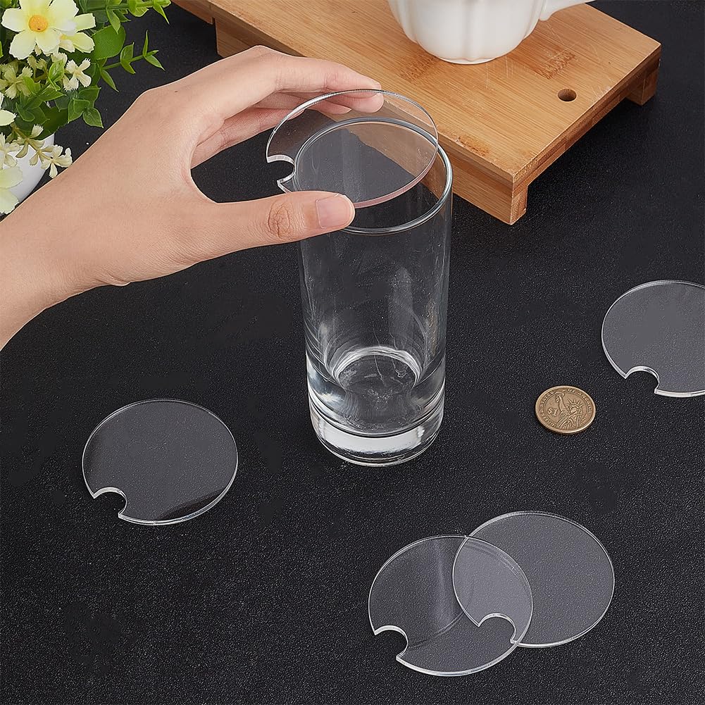 BENECREAT 16pcs Acrylic Blanks Car Coaster 2.6inch Acrylic Blanks Tumbler Topper DIY Coaster Car Tumbler Topper Supplies for DIY Car Coasters, Kitchen, Living Room, Office