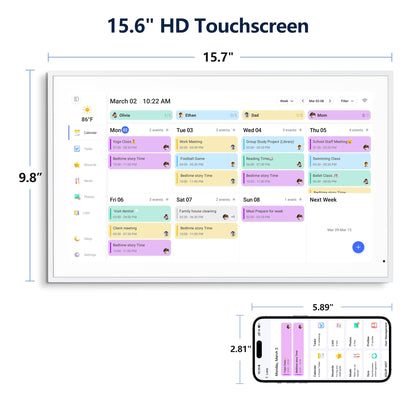 Digital Calendar, 15.6 Inch Wall Planner Electronic Calendar & Chore Chart, Smart Touchscreen Interactive Display for Family Schedules, Great for Organizing Your Routines, Wall & Desk Mountable