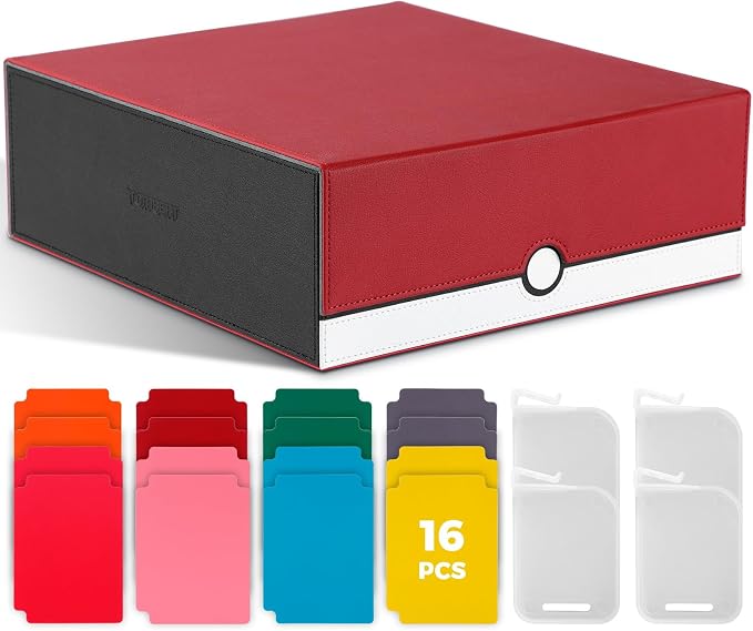 tombert White & Red Trading Card CaseHolds 3200+ Cards, Includes 16 Dividers& 4 Customizable Inserts, SecureMagnetic Closure for MTG, YuGiOh,Sports & More (4 Rows)