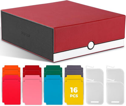 tombert White & Red Trading Card CaseHolds 3200+ Cards, Includes 16 Dividers& 4 Customizable Inserts, SecureMagnetic Closure for MTG, YuGiOh,Sports & More (4 Rows)