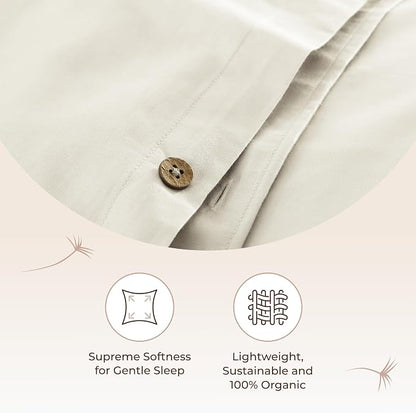 100% Organic Cotton Duvet Cover Queen Size - Naturally Soft Lightweight & Cooling Duvet Cover Set with Decorative Shams - Premium GOTS Certified 300 Thread Count Sateen Weave (Natural, Queen)