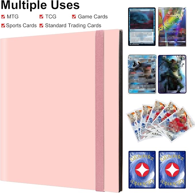 GEAoffice Trading Card Binder, 12 Pockets Card Album Folder Holder, 624 Side Loading Pocket Collection Binder for Yugioh, MTG, Sports & Games Cards, Pink