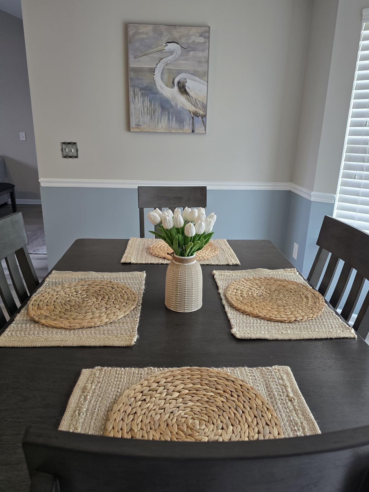 Round Woven Placemats Set of 2, Natural Wicker Place mats, Boho Farmhouse Rustic Plate Chargers, Rattan Table Mats for Dining Table, Fall, Halloween, Thanksgiving, Christmas Decor (13 inch)