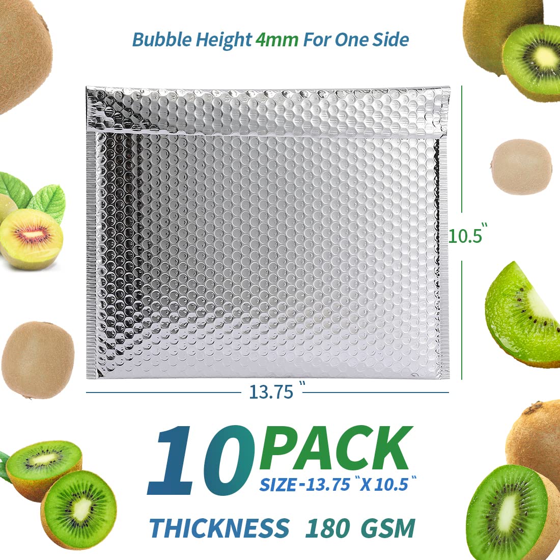 QIQIDAI Thermal Bubble Mailer 13.75 x 10.5 Inch, Pack of 10 Cool Bubble Mailers,Insulated Mailers for Cold Shipping, Waterproof Foil Mailing Envelopes,Insulated Shipping Bags for Food,Perishables