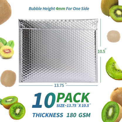 QIQIDAI Thermal Bubble Mailer 13.75 x 10.5 Inch, Pack of 10 Cool Bubble Mailers,Insulated Mailers for Cold Shipping, Waterproof Foil Mailing Envelopes,Insulated Shipping Bags for Food,Perishables