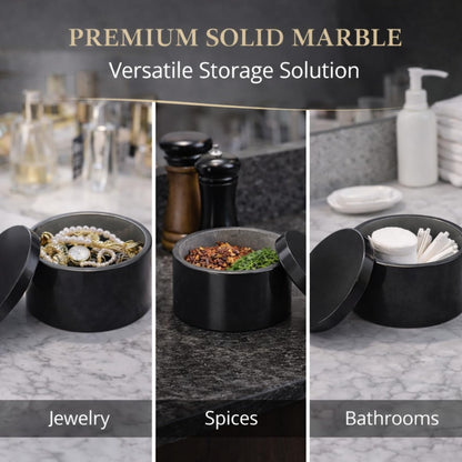 KC KULLICRAFT Unique Salt and Pepper Box Elegant Round Marble Black Salt Box With Lid For Salt, Spice and Herbs Storage. Perfect Container To Store (3.5 X 3.5 X 2 INCH)