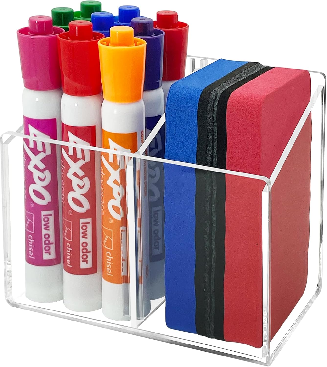 Magnetic Dry Erase Marker Holder, Clear Acrylic Magnetic Pen Marker Holder for Whiteboard, Fridge, Office, Home, Locker