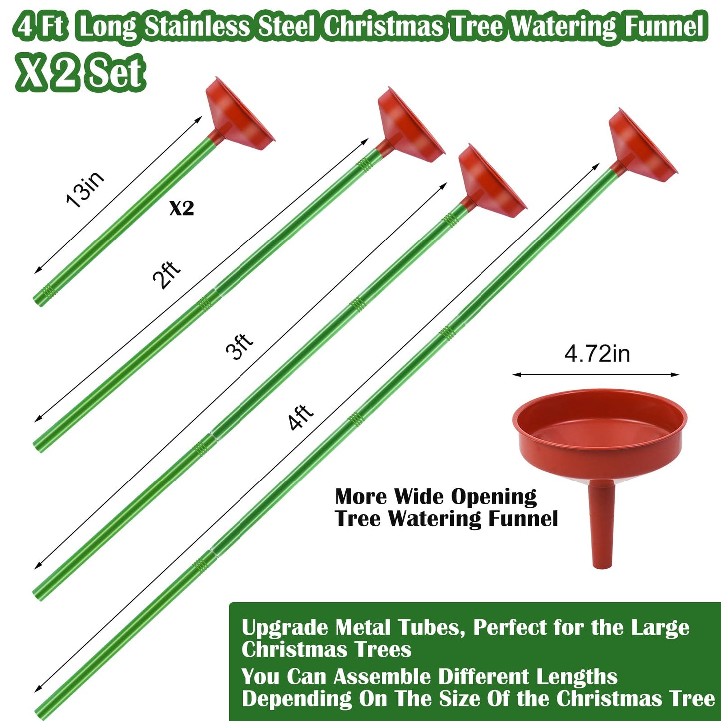 2pack 47inch Christmas Tree Watering Funnel Christmas Tree Watering System with Large Stainless Steel Tubes Xmas Tree Watering Device Easy Assembly Plant Watering Tool for Indoor Outdoor Xmas Tree