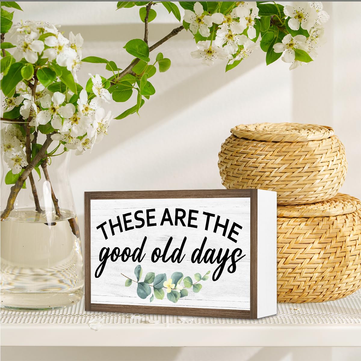 These Are The Good Old Days Wooden Box Sign Desk Decor,Rustic Farmhouse Love Sign Wood Block for Home Bedroom Shelf Tabletop Wall Decor