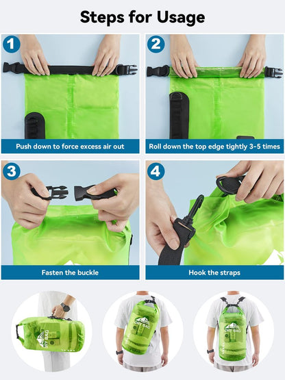 HEETA Dry Bag Waterproof for Women Men, Roll Top Lightweight Dry Storage Bag Backpack with Phone Case for Travel Swimming Boating Kayaking Paddle Board Camping Beach Accessories (Lemon Green, 20L)
